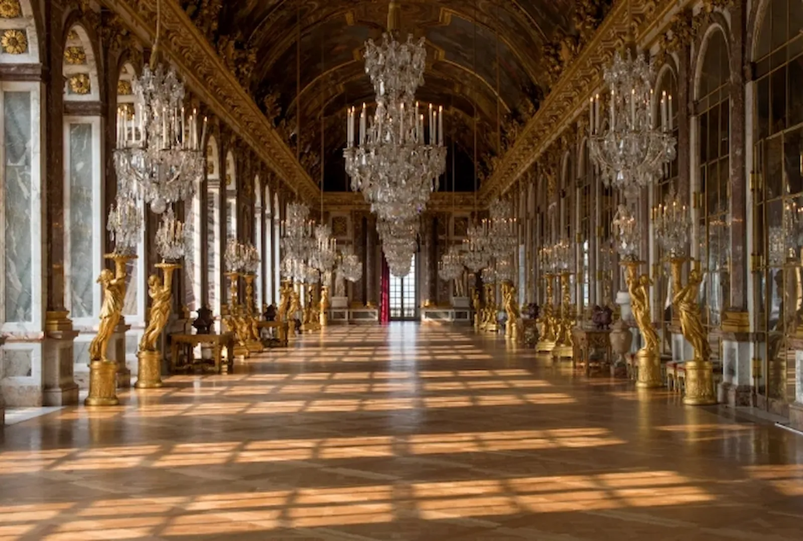 The ornate interior of the Palace of Versailles